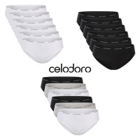 Celodoro Damen Slip (6er Pack) Bikini-Slip mit schmalem Ziergummi und Schriftzug - Schwarz L