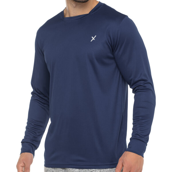 CFLEX Herren Fitness Shirt Langarm, Sporthemd Longsleeve, Quickdry Piqué - Navy M