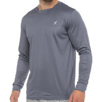 CFLEX Herren Fitness Shirt Langarm, Sporthemd Longsleeve, Quickdry Piqué - Grau M