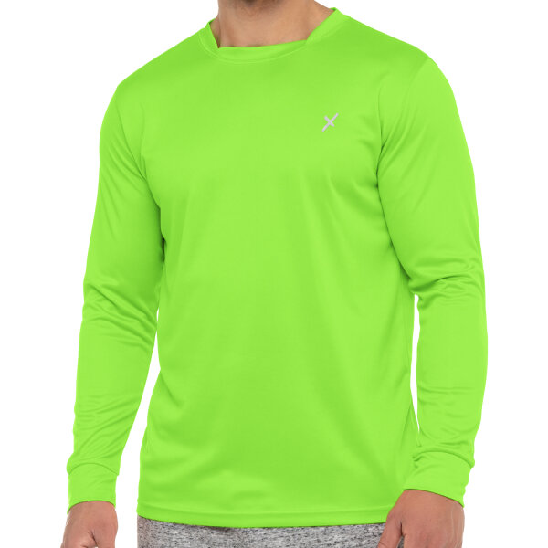 CFLEX Herren Fitness Shirt Langarm, Sporthemd Longsleeve, Quickdry Piqué - Electric Green M