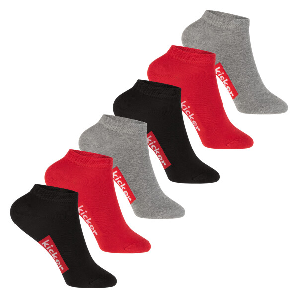 kicker Kinder Sneaker Socken (6 Paar) Schwarz Rot Grau 27-30