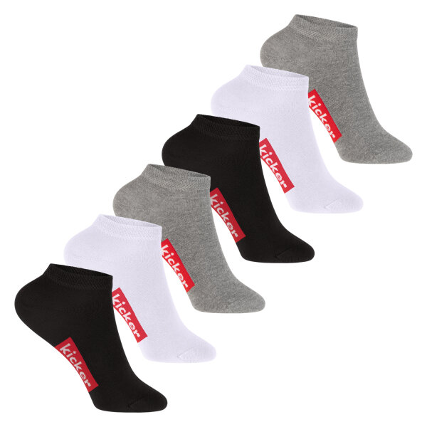 kicker Kinder Sneaker Socken (6 Paar) Schwarz Weiß Grau 27-30