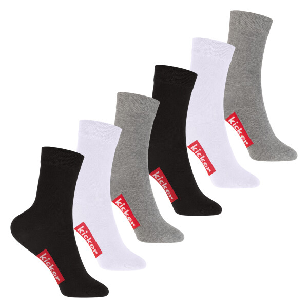 kicker Kinder Socken (6 Paar) Schwarz Weiß Grau 27-30