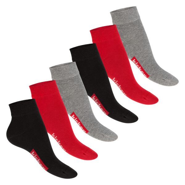 kicker Damen & Herren Kurzschaft Socken (6 Paar) - Schwarz Rot Grau 35-38