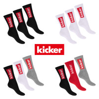 kicker Damen & Herren Crew Socks (6 Paar) Schwarz Rot Grau 35-38