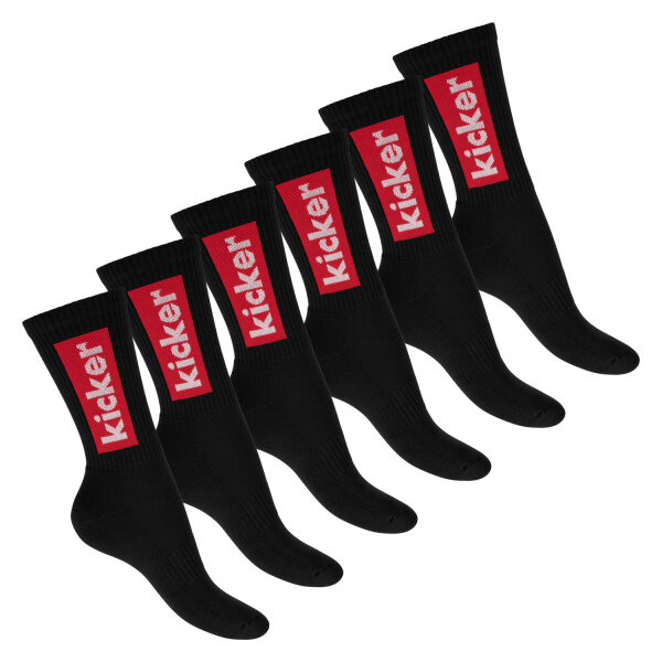 kicker Damen & Herren Crew Socks (6 Paar) Schwarz 35-38