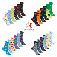 Bunte Baumwoll Basic Socken (6 Paar) mit lustigen Motiven für Mädchen & Jungen - Aqua 27-30
