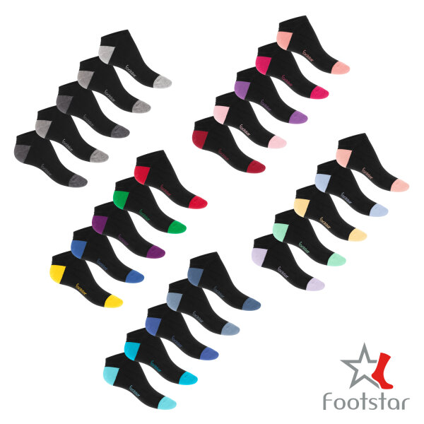 Footstar Damen und Herren Sneaker Socken (10 Paar) mit abgesetzter Ferse und Spitze