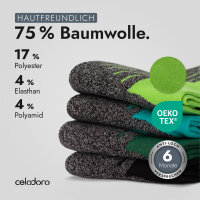 Celodoro 4 Paar Wandersocken, Arbeitssocken & Sportsocken (35-38, hellblau-grün) - verstärkte Unisex Socken für Damen & Herren - atmungsaktive Anti-Schweiß Funktionssocken für Sport, Wandern, Arbeit