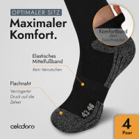 Celodoro 4 Paar Wandersocken, Arbeitssocken & Sportsocken (35-38, schwarz) - verstärkte Unisex Socken für Damen & Herren - atmungsaktive Anti-Schweiß Funktionssocken für Sport, Wandern, Arbeit