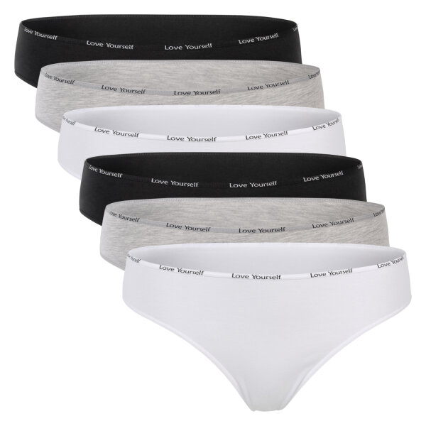 Celodoro Damen Tanga (6er Pack) Mini-Slip mit schmalem Ziergummi und Schriftzug - Classic Mix L