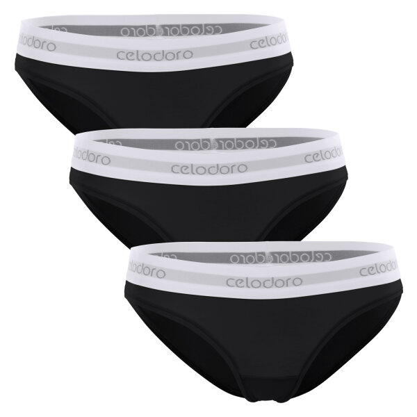 Celodoro Damen Bikini Slip mit Webgummi-Bund (3er Pack) Sport Slip - Schwarz L