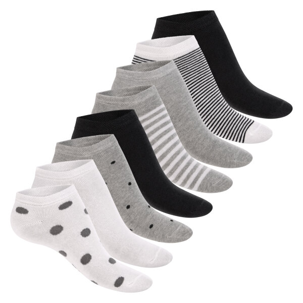 Footstar Damen Motiv Sneaker Socken (8 Paar), Kurze süße Söckchen mit Mustern - Schwarze Streifen 35-38