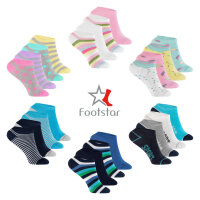 Footstar Kinder Sneaker Socken (8 Paar) Bunte Kurzsocken für Mädchen & Jungen - Blau geringelt 23-26