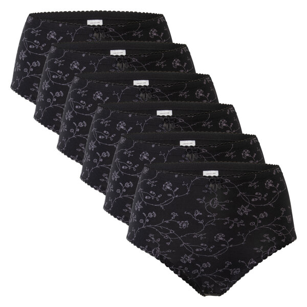 Celodoro Damen Taillenslip (6er Pack) Microfaser-Slip mit Blümchen-Muster - Schwarz XL (48-50)