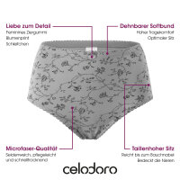 Celodoro Damen Taillenslip (6er Pack) Microfaser-Slip mit Blümchen-Muster - Schwarz XL (48-50)