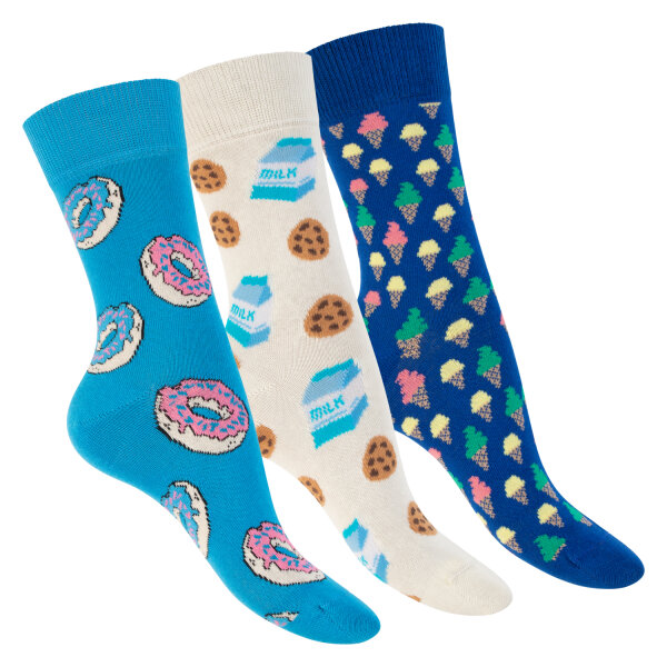 Footstar Damen & Herren Bunte Motiv Socken (3 Paar) Lustige Baumwoll Socken - Sweets 36-40