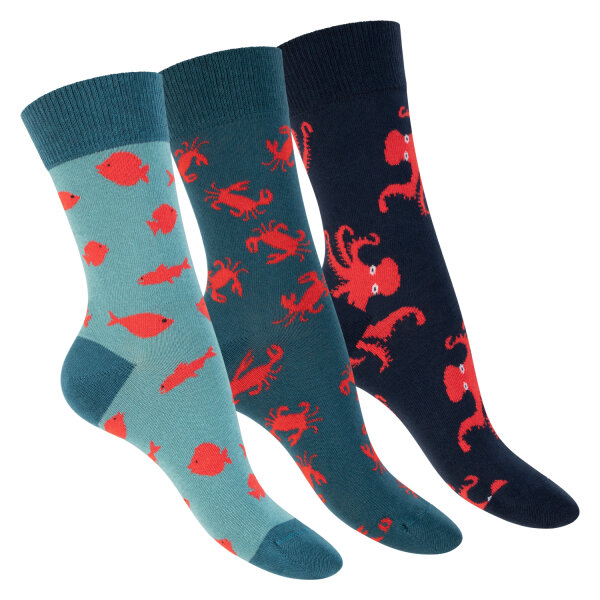 Footstar Damen & Herren Bunte Motiv Socken (3 Paar) Lustige Baumwoll Socken - Ocean 36-40