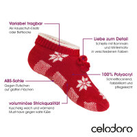 Celodoro Damen Norweger Strick Socken für Zuhause (1 Paar) Hüttensocken mit ABS-Sohle - Schwarz 35-38