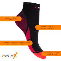 CFLEX Herren & Damen Sport Kompressionssocke (2 Paar), Kurzschaft Socken - Schwarz-Rot 39-42