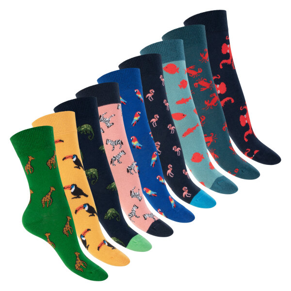 Footstar Damen & Herren Bunte Motiv Socken (9 Paar), Lustige Baumwoll Socken - Animals 36-40