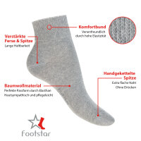 Footstar Damen & Herren Gesundheits Kurzschaft Socken (6 Paar) Nahtfreie Diabetiker Kurzsocken - Classic Grey 39-42