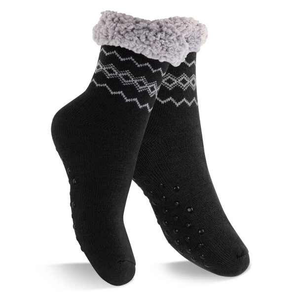 Footstar Damen und Herren Winter Haussocken (1 Paar) Kuschelsocken - Schwarz 35-38