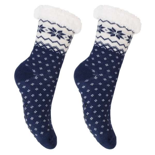 Footstar Damen und Herren Winter Haussocken (2 Paar) Kuschelsocken - Blau 35-38