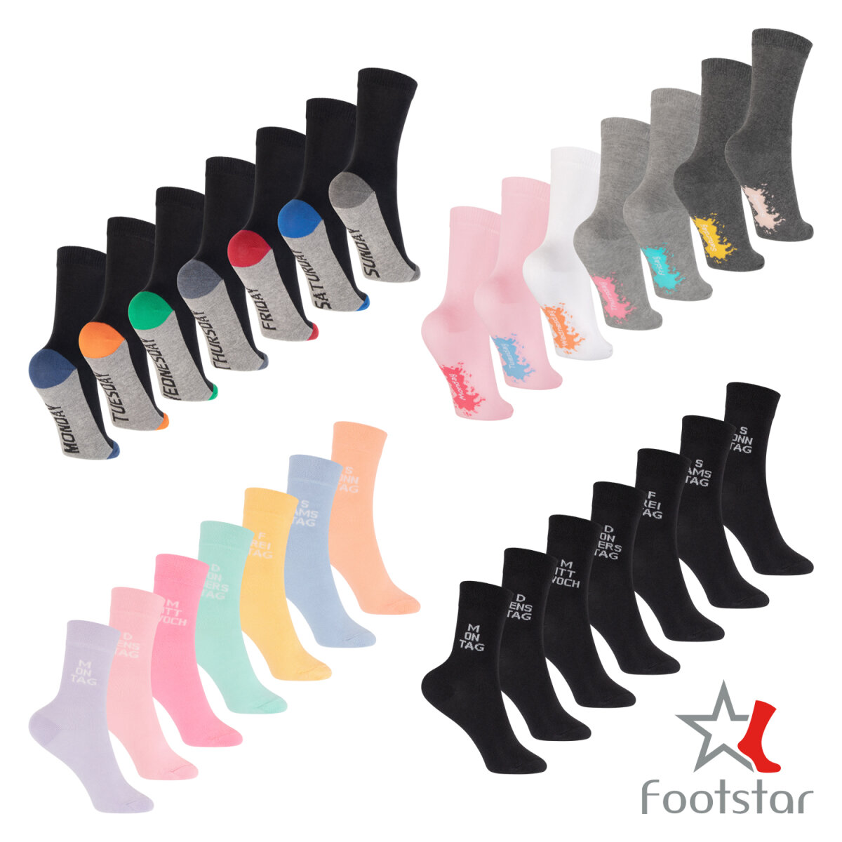 Footstar 7 Paar Kinder Wochentage Socken für Jungen und Mädchen in bu,  17,95 €