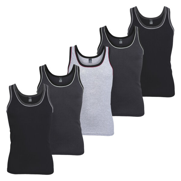 MT Herren Melange Tank-Top (5er Pack) Baumwoll Feinripp Unterhemden ärmellos - Mix mit Schwarz & Grau 8 (XXL)