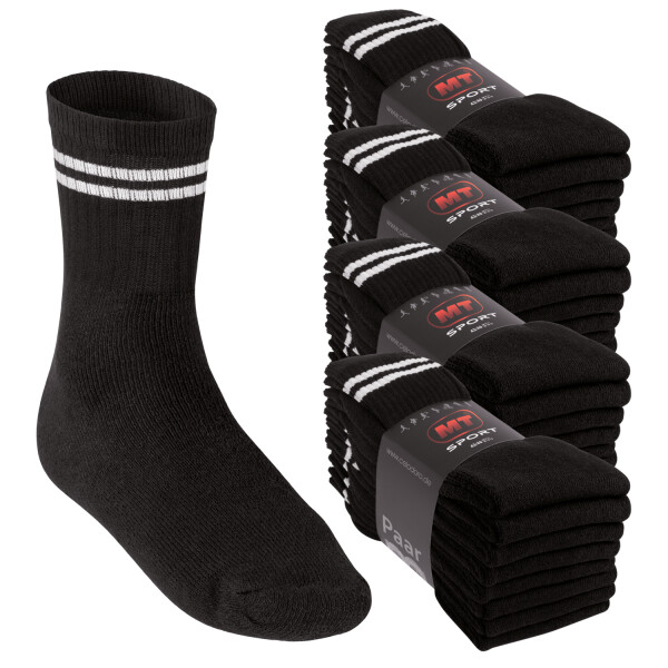 MT Damen und Herren Sport- und Freizeitsocken (32 Paar) Tennissocken - Schwarz-Whitestripe 35-38