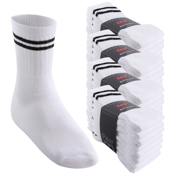 MT Damen und Herren Sport- und Freizeitsocken (32 Paar) Tennissocken - Weiss-Blackstripe 35-38