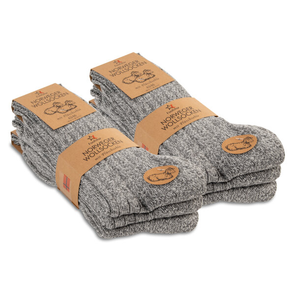 Footstar Herren Winter Wollsocken (6 Paar) Norweger Socken mit Frottee Plüschsohle - Hellgrau 35-38