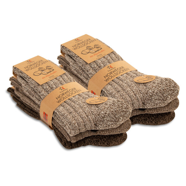 Footstar Herren Winter Wollsocken (6 Paar) Norweger Socken mit Frottee Plüschsohle - Braun 35-38