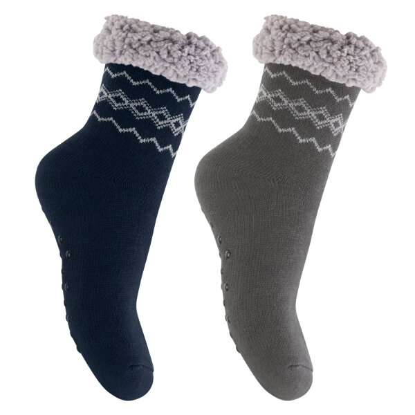 Footstar Damen und Herren Winter Haussocken (2 Paar) Kuschelsocken - Anthra-Navy 35-38