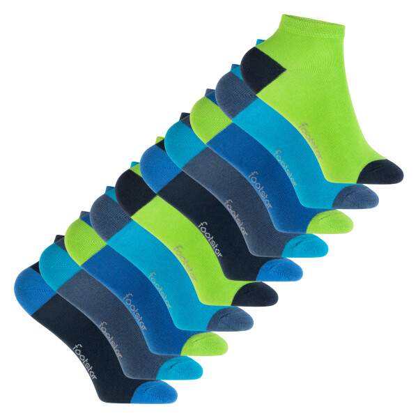 Footstar Kinder Baumwoll Kurzschaft Socken (10 Paar) mit abgesetzter Ferse und Spitze - Caribbean 23-26