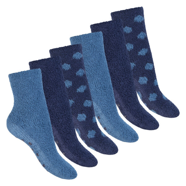 Footstar Damen & Herren Plüsch Stoppersocken mit ABS (6 Paar) - Jeans 35-38