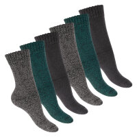 Footstar Damen Frottee Socken (6 Paar) Winter Socken mit Thermo Effekt - Grau-Grün 35-38