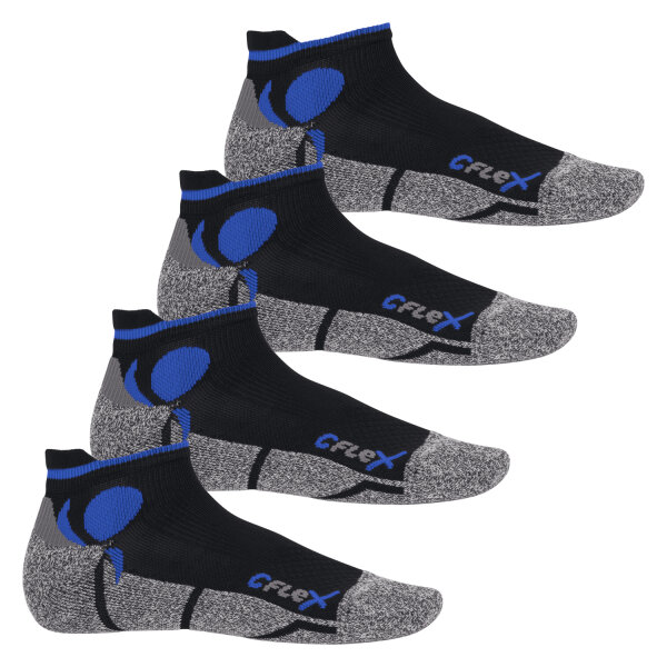 CFLEX Damen und Herren Running Funktions-Sneakersocken (4 Paar) Laufsocken- Schwarz-Blau 39-42