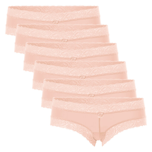 Celodoro Damen Hipster Panty mit Spitze (6er Pack) - Beige L (44-46)